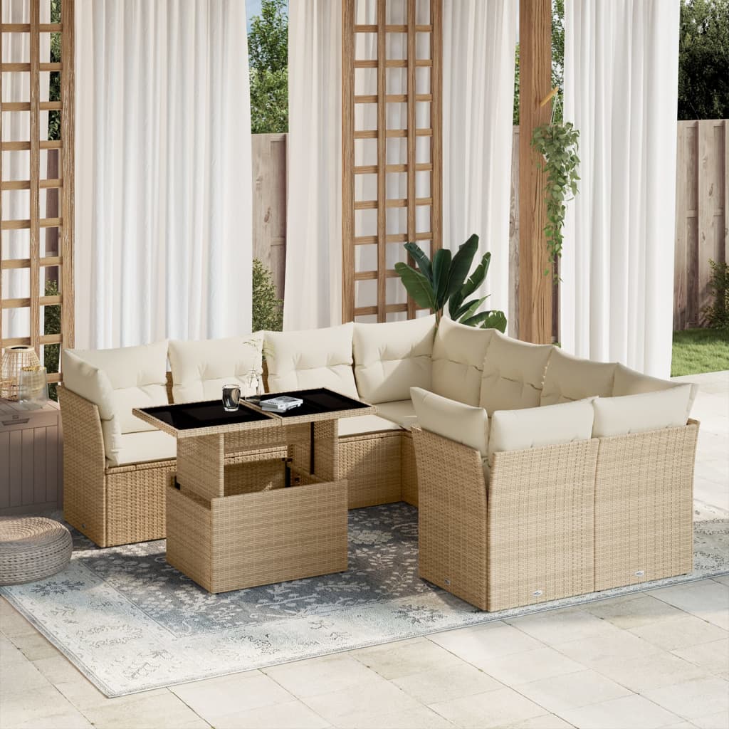 vidaXL 9-delige Loungeset met kussens poly rattan zwart
