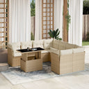 vidaXL 9-delige Loungeset met kussens poly rattan zwart