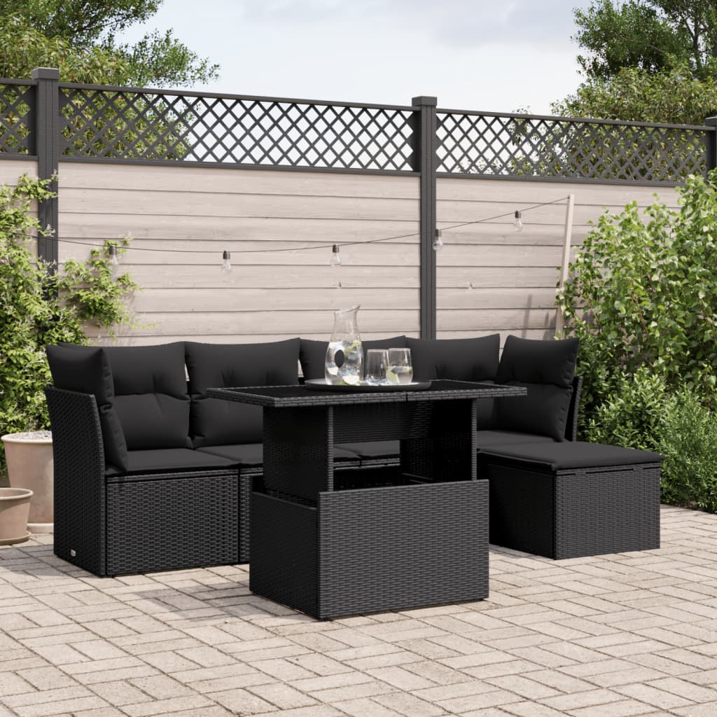 vidaXL 6-delige Loungeset met kussens poly rattan zwart