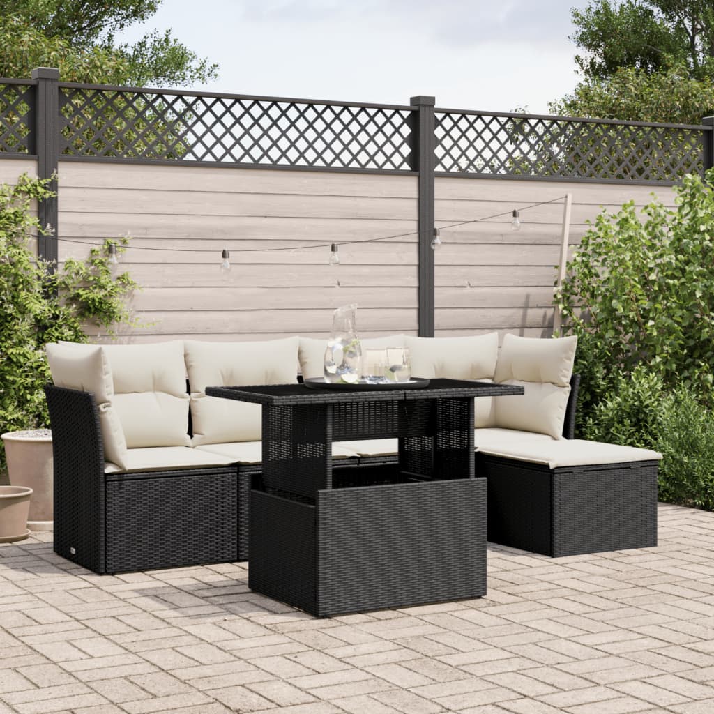 vidaXL 6-delige Loungeset met kussens poly rattan zwart