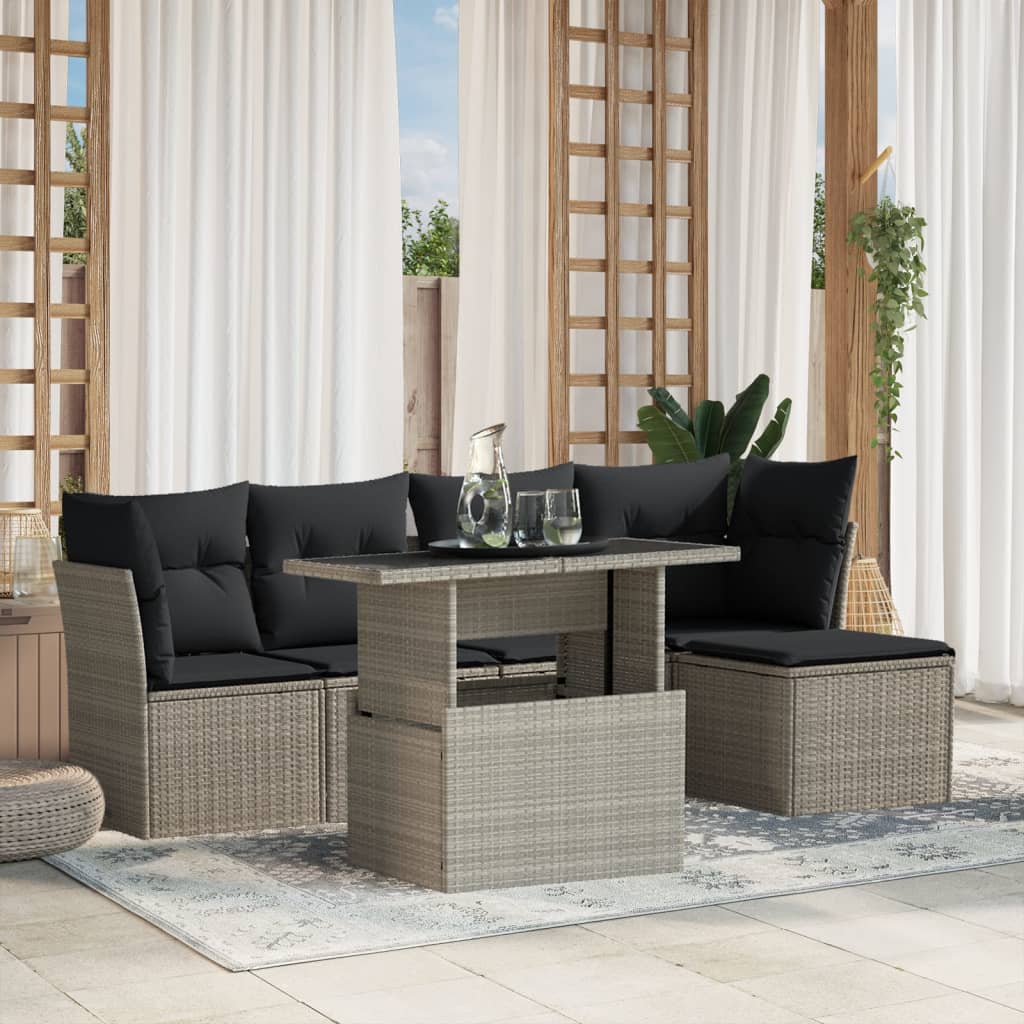 vidaXL 6-delige Loungeset met kussens poly rattan zwart