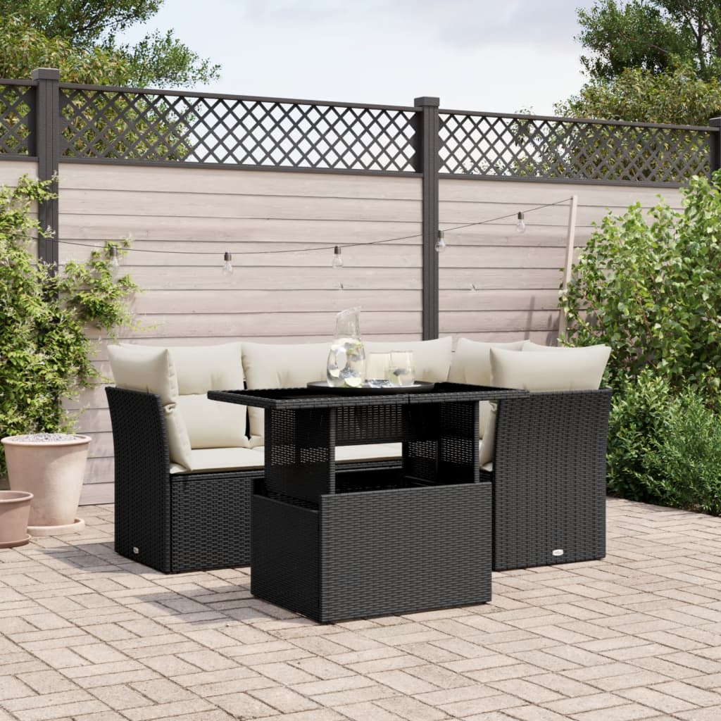 vidaXL 5-piece Lounge Set with Cushions Poly Rattan Black