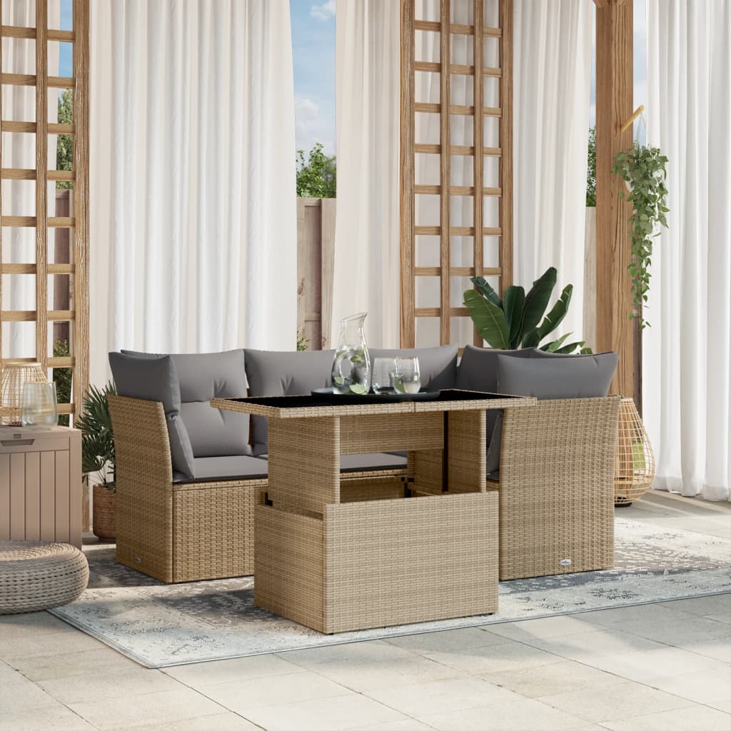 vidaXL 5-piece Lounge Set with Cushions Poly Rattan Black