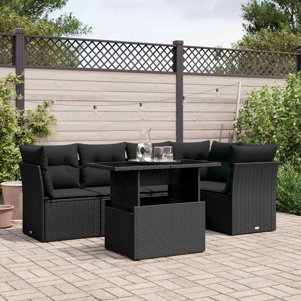 vidaXL 6-delige Loungeset met kussens poly rattan zwart