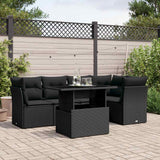 vidaXL 6-delige Loungeset met kussens poly rattan zwart