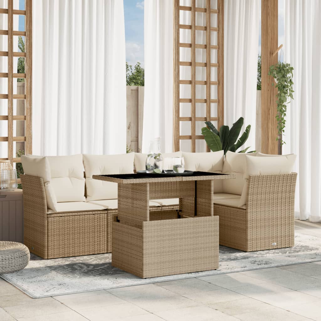 vidaXL 6-delige Loungeset met kussens poly rattan zwart