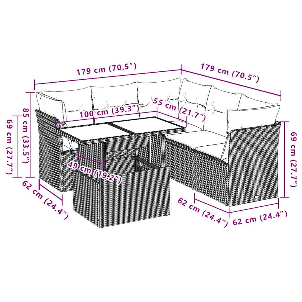 vidaXL 6-delige Loungeset met kussens poly rattan zwart