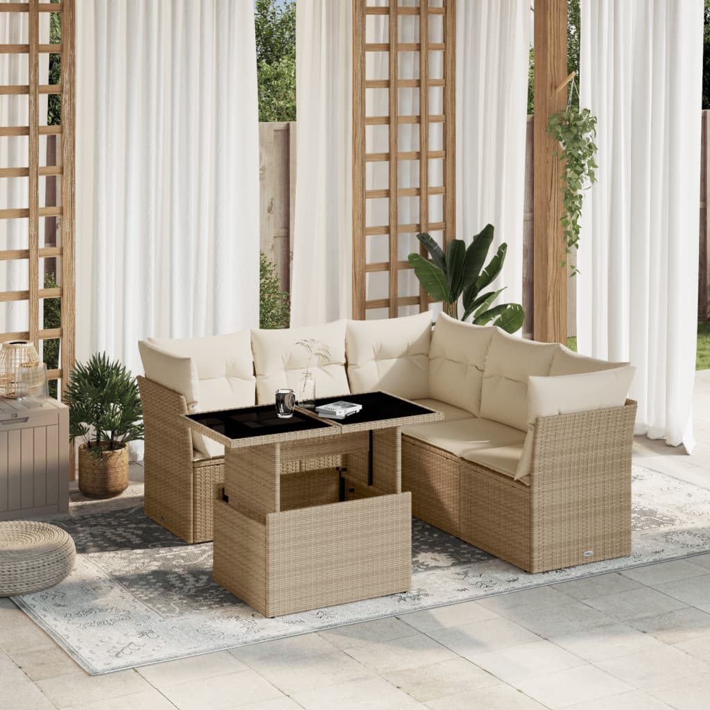 vidaXL 6-delige Loungeset met kussens poly rattan zwart