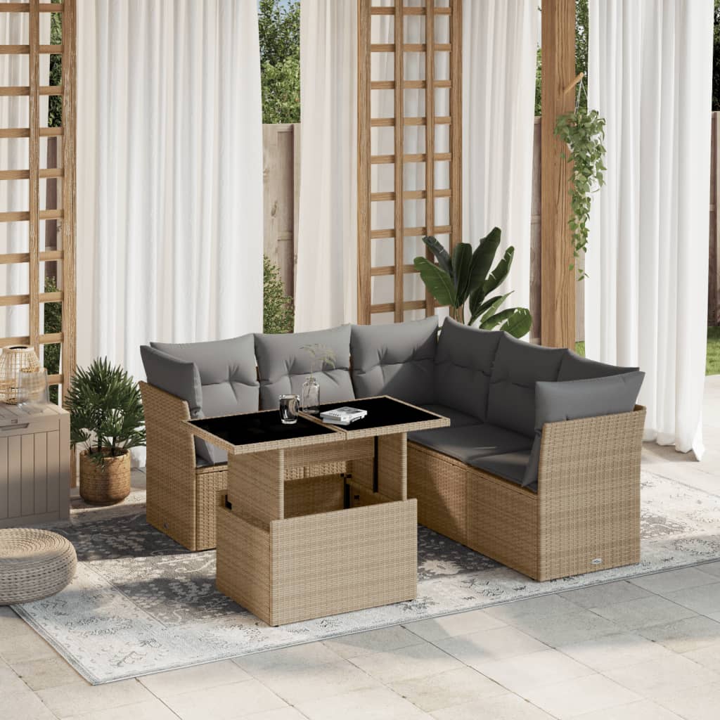 vidaXL 6-delige Loungeset met kussens poly rattan zwart