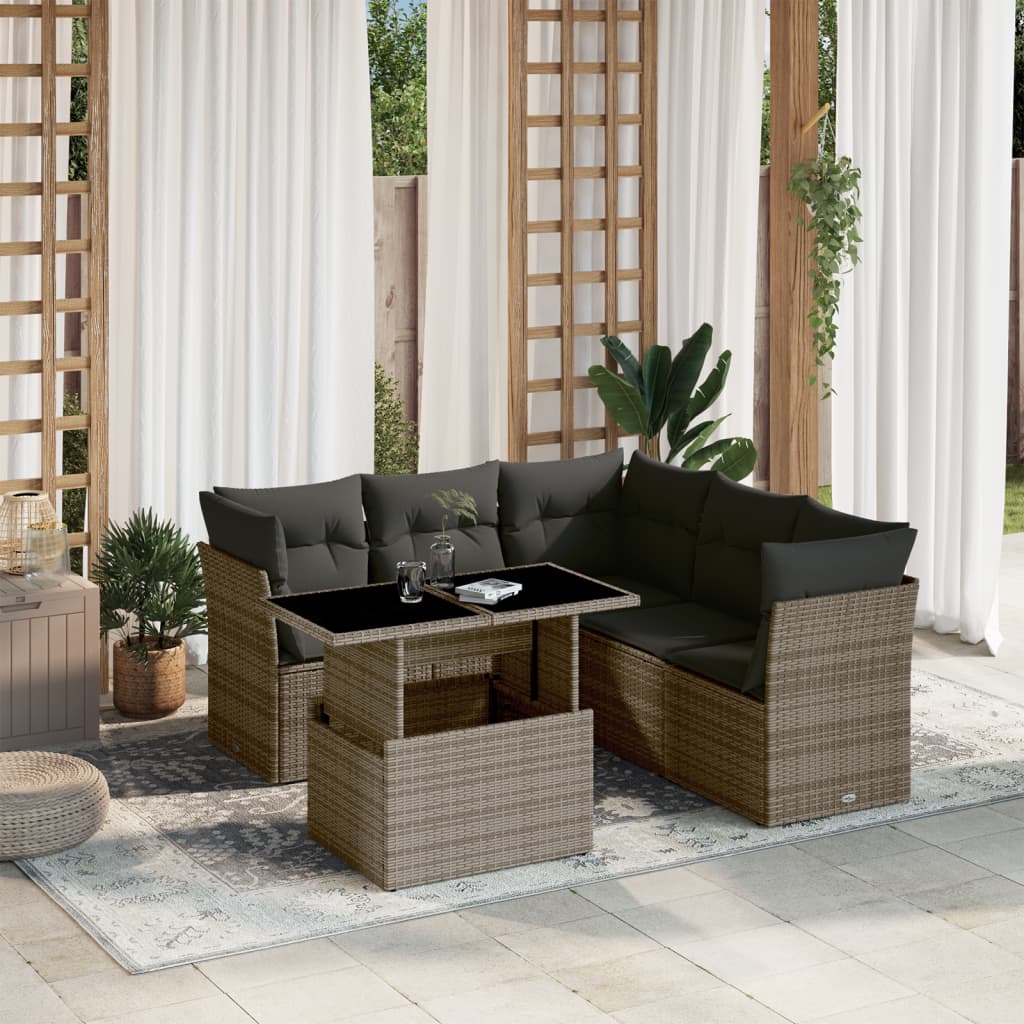 vidaXL 6-delige Loungeset met kussens poly rattan zwart
