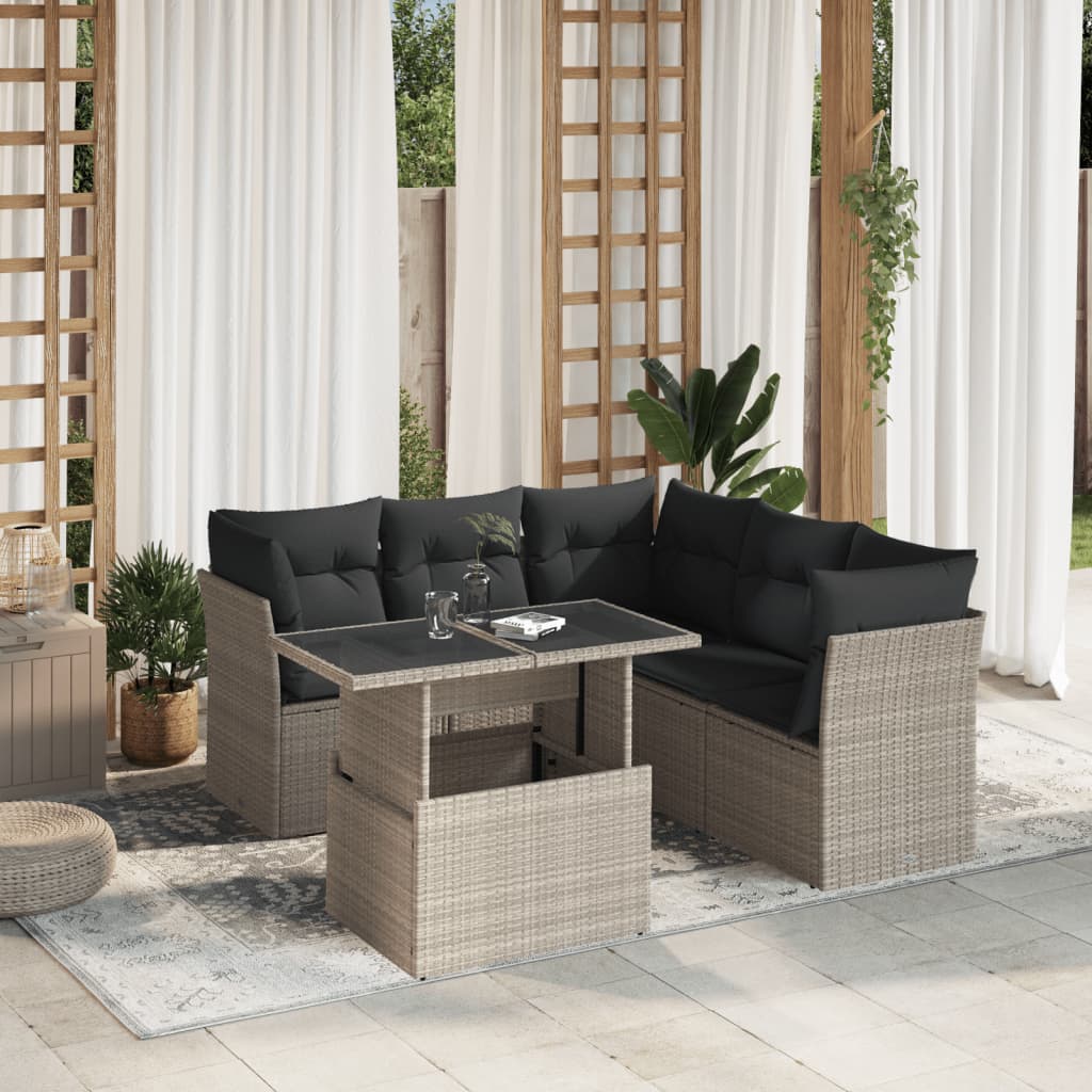 vidaXL 6-delige Loungeset met kussens poly rattan zwart