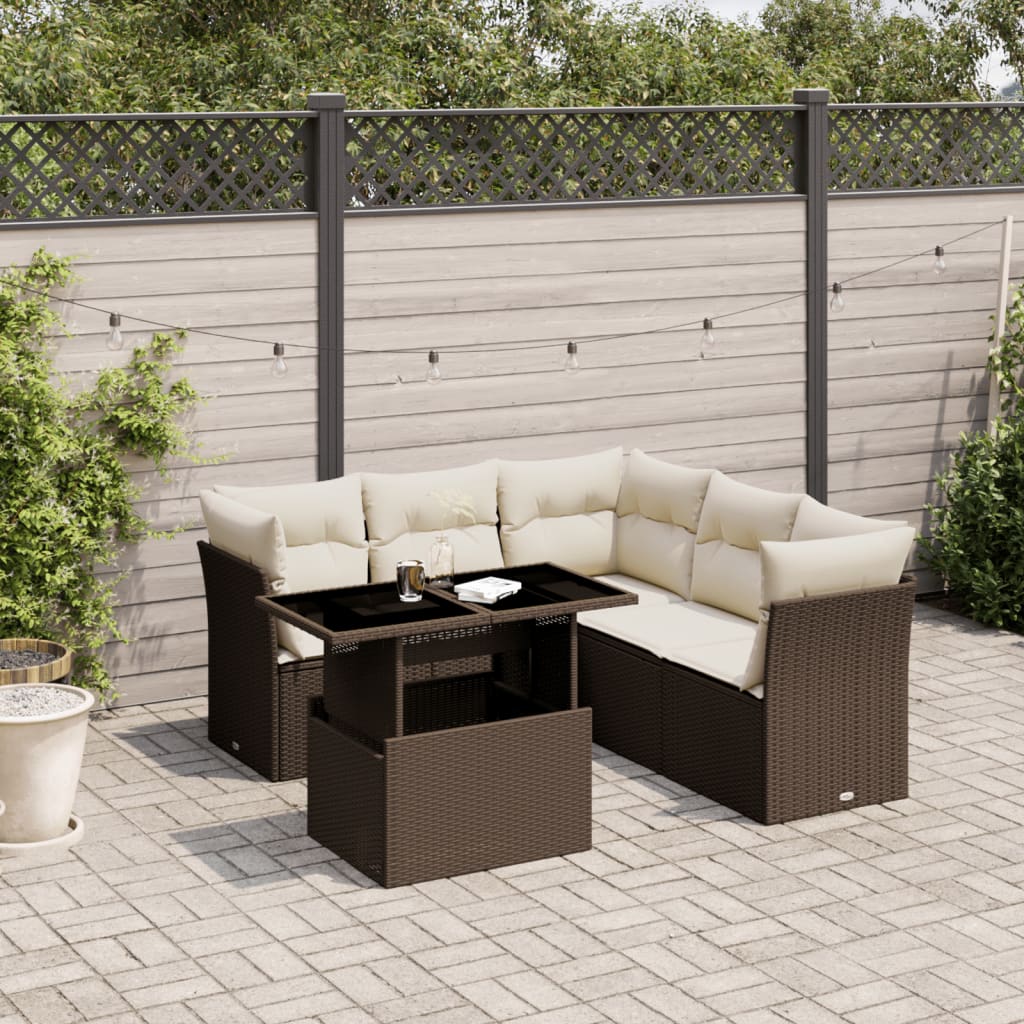 vidaXL 6-delige Loungeset met kussens poly rattan zwart