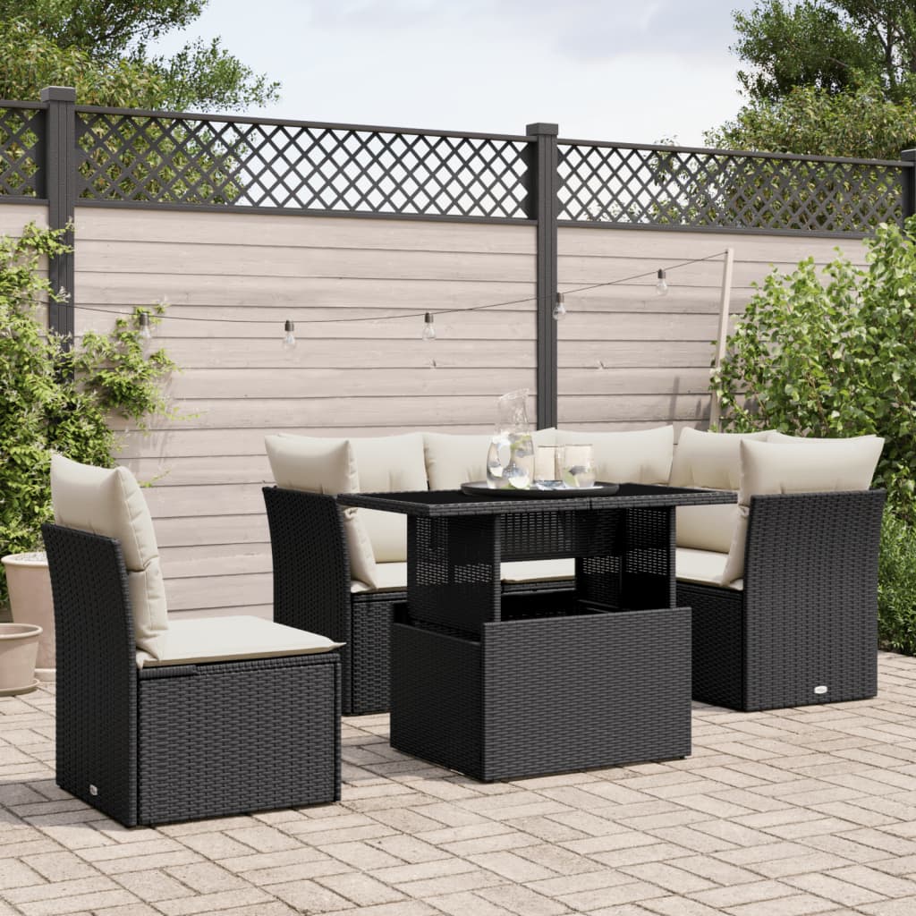 vidaXL 6-Piece Lounge Set with Cushions Poly Rattan Black