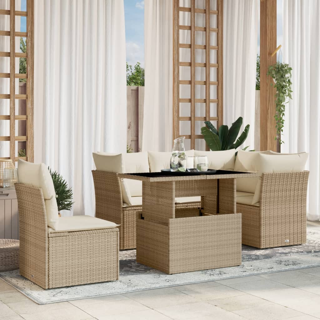 vidaXL 6-Piece Lounge Set with Cushions Poly Rattan Black