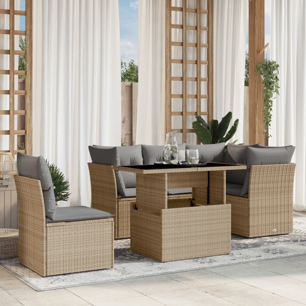 vidaXL 6-Piece Lounge Set with Cushions Poly Rattan Black