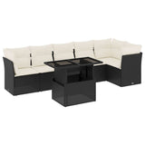 vidaXL 7-delige Loungeset met kussens poly rattan zwart