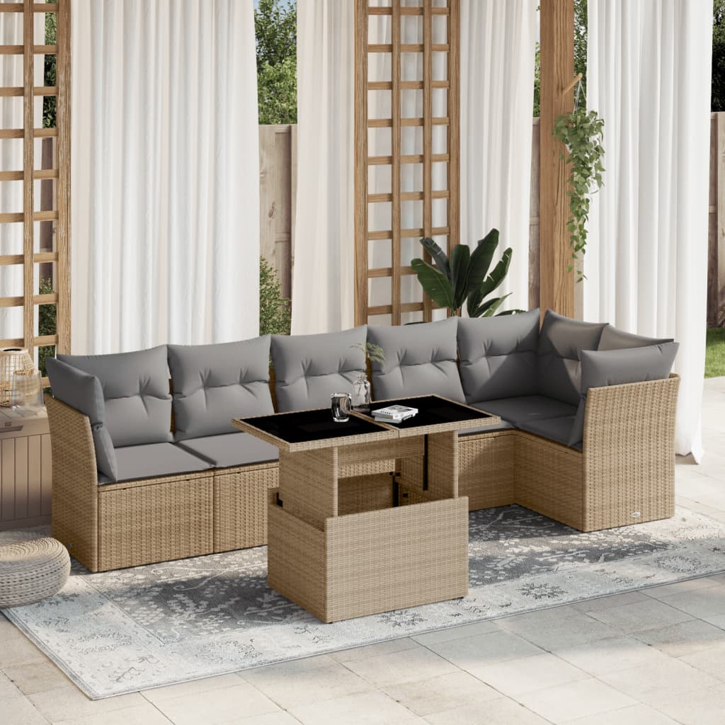 vidaXL 7-delige Loungeset met kussens poly rattan zwart