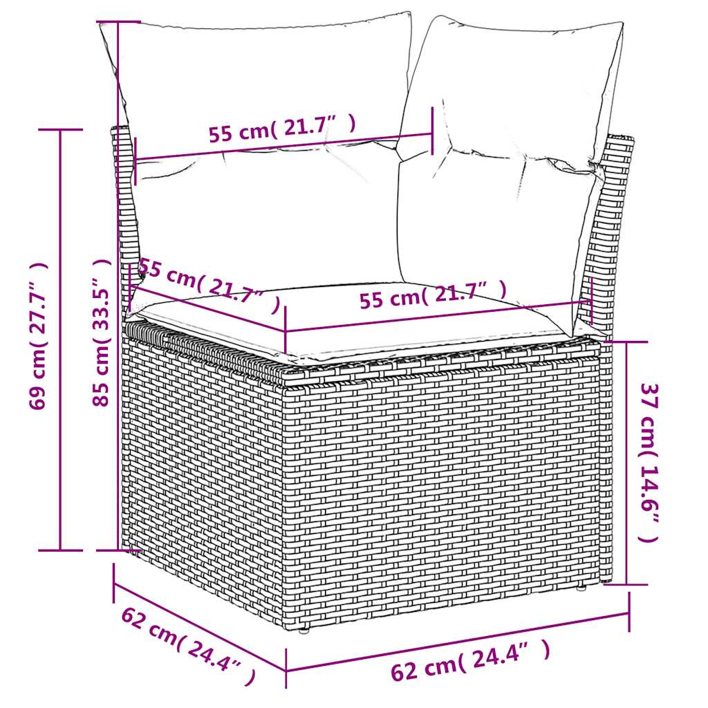 vidaXL 7-delige tuinbankset met kussens, grijs polyrotan