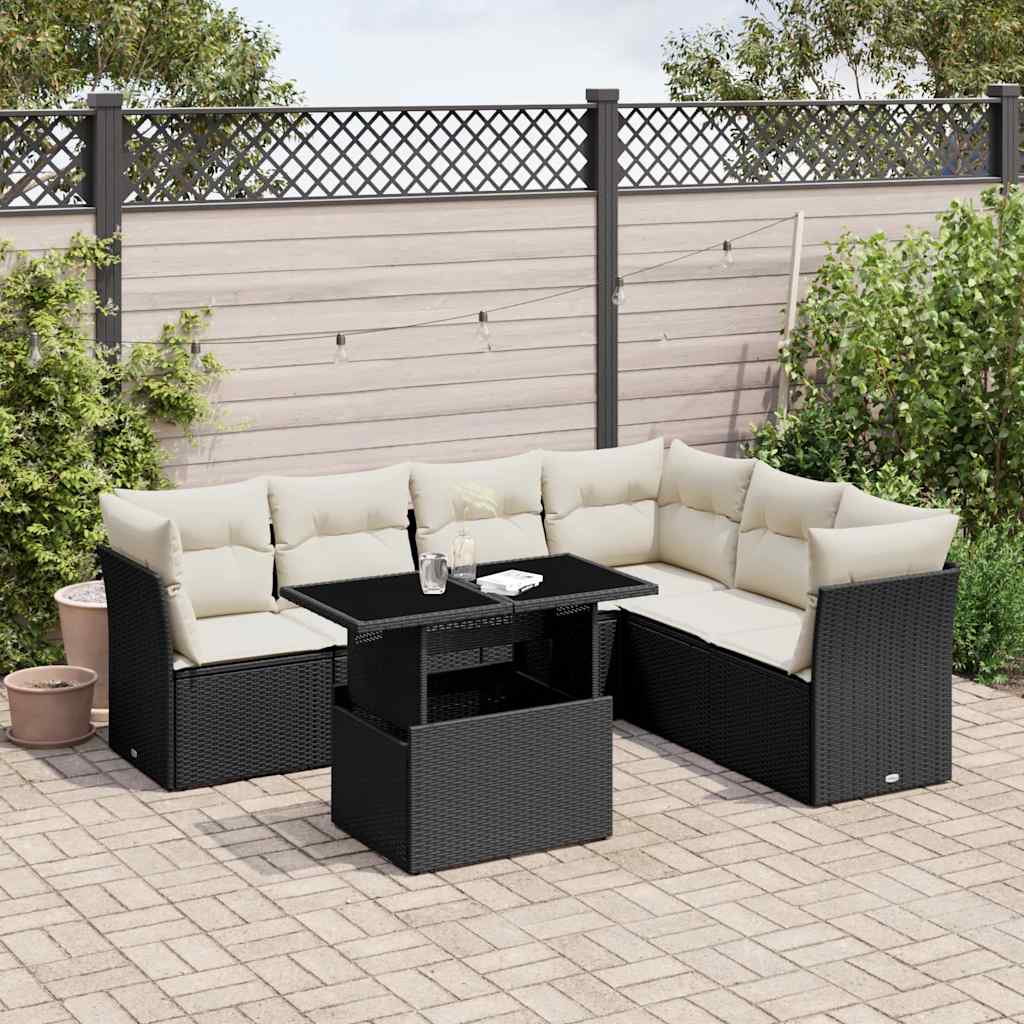 vidaXL 7-Piece Lounge Set with Cushions Poly Rattan Black