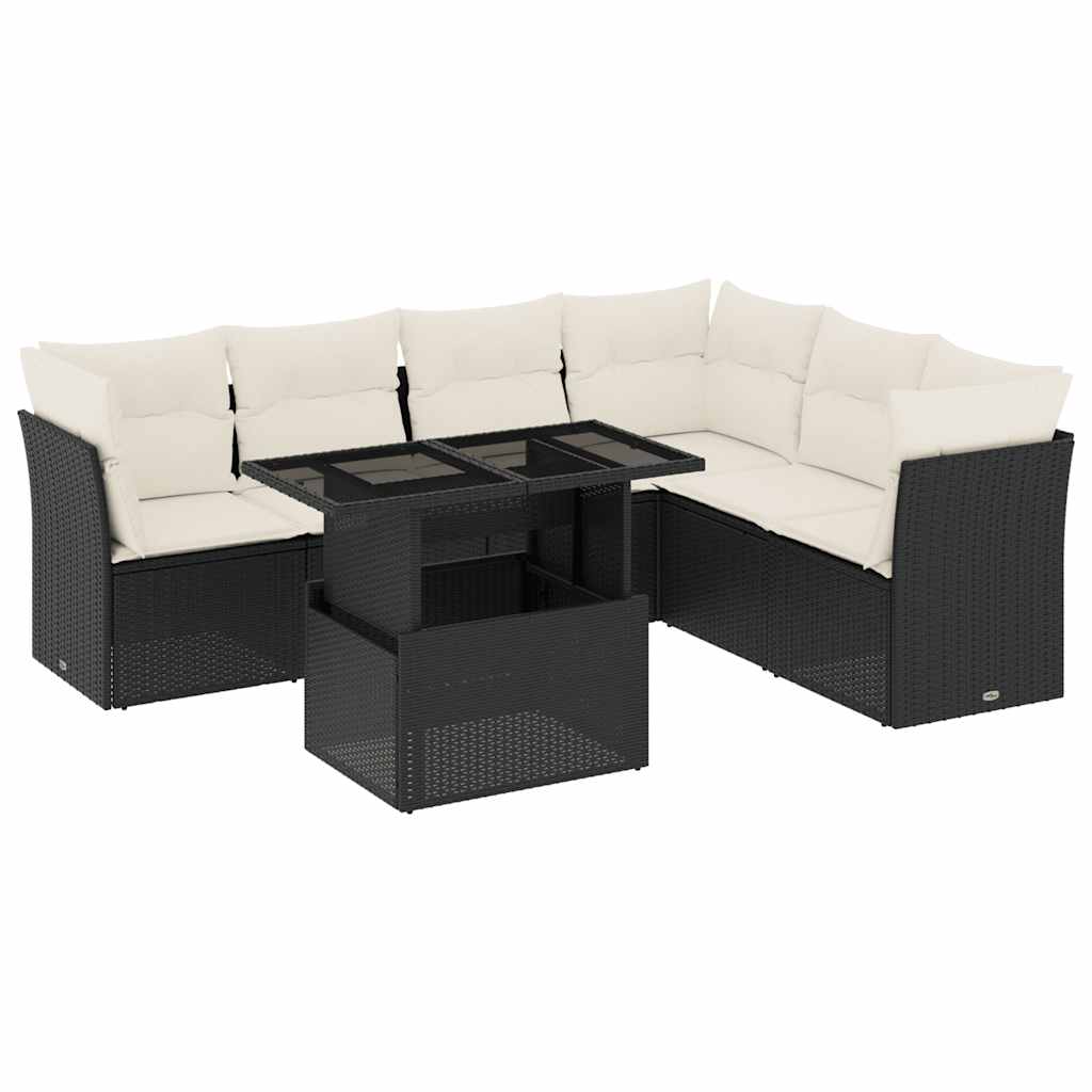 vidaXL 7-Piece Lounge Set with Cushions Poly Rattan Black