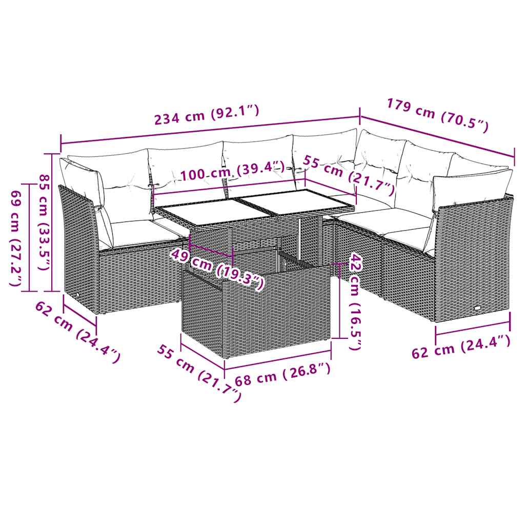 vidaXL 7-Piece Lounge Set with Cushions Poly Rattan Black
