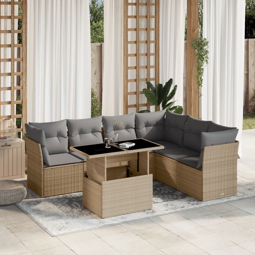 vidaXL 7-Piece Lounge Set with Cushions Poly Rattan Black