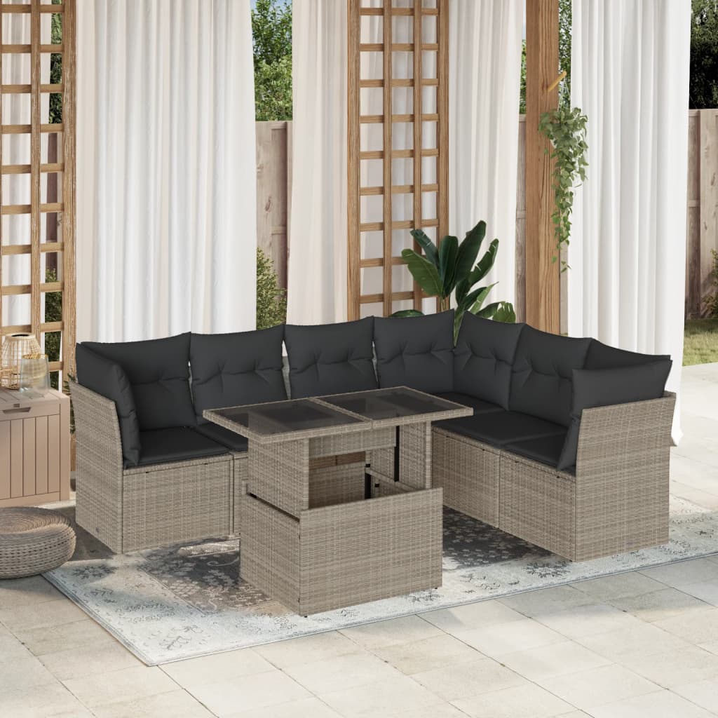 vidaXL 7-Piece Lounge Set with Cushions Poly Rattan Black