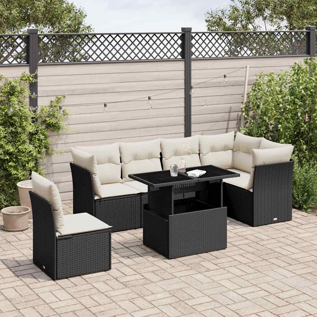 vidaXL 7-Piece Lounge Set with Cushions Poly Rattan Black