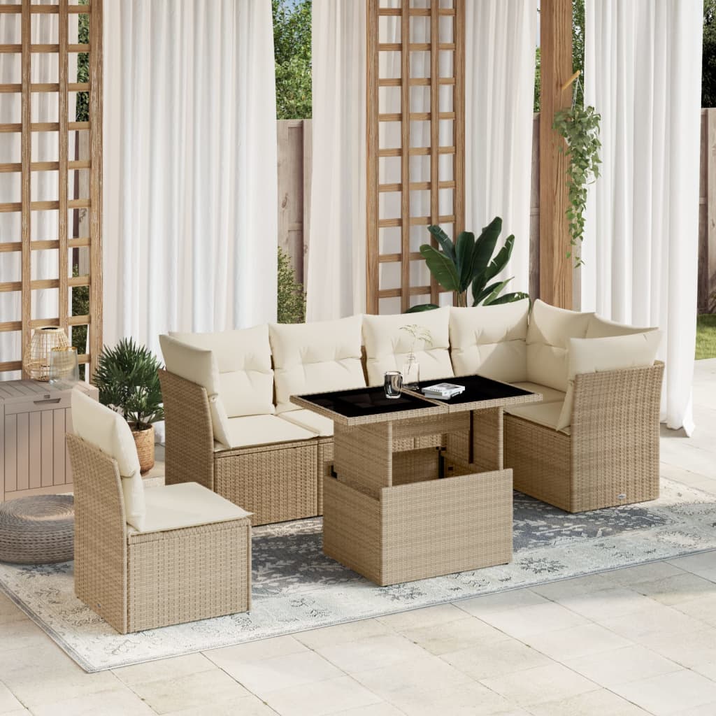 vidaXL 7-Piece Lounge Set with Cushions Poly Rattan Black