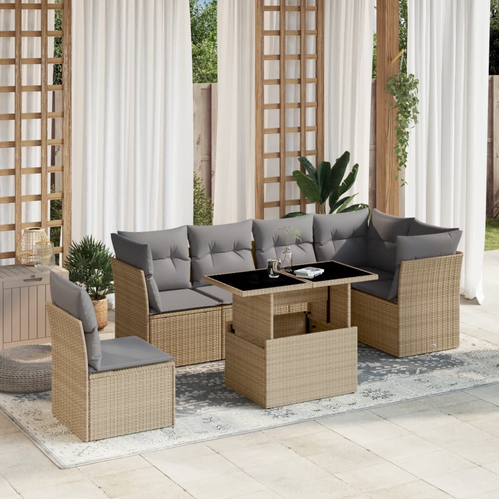vidaXL 7-Piece Lounge Set with Cushions Poly Rattan Black