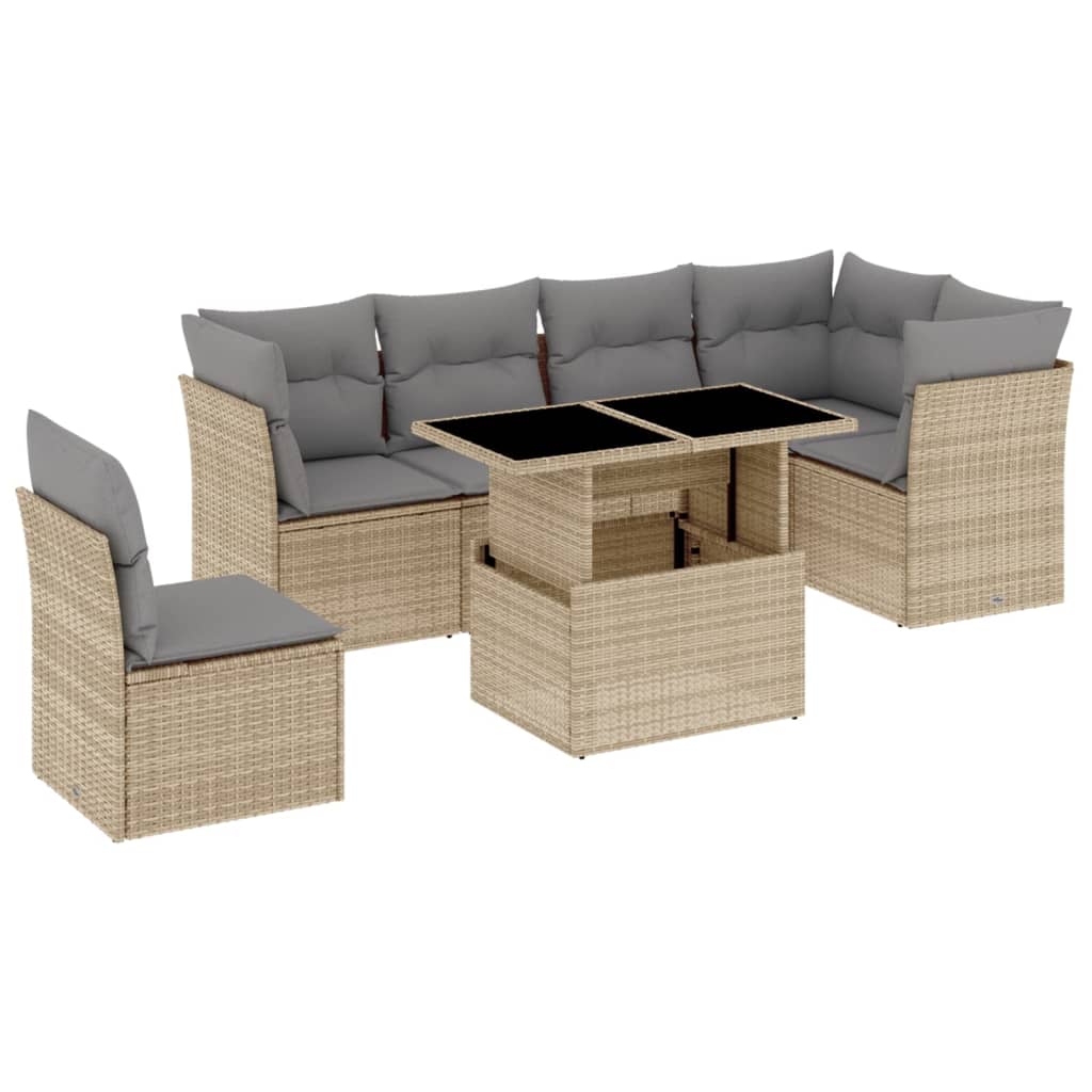 vidaXL 7-Piece Lounge Set with Cushions Poly Rattan Black