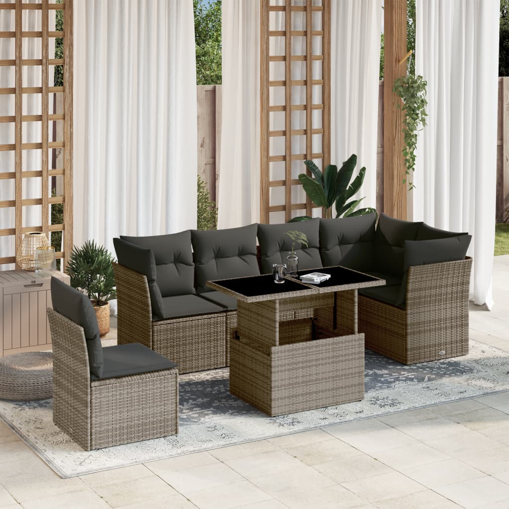 vidaXL 7-Piece Lounge Set with Cushions Poly Rattan Black