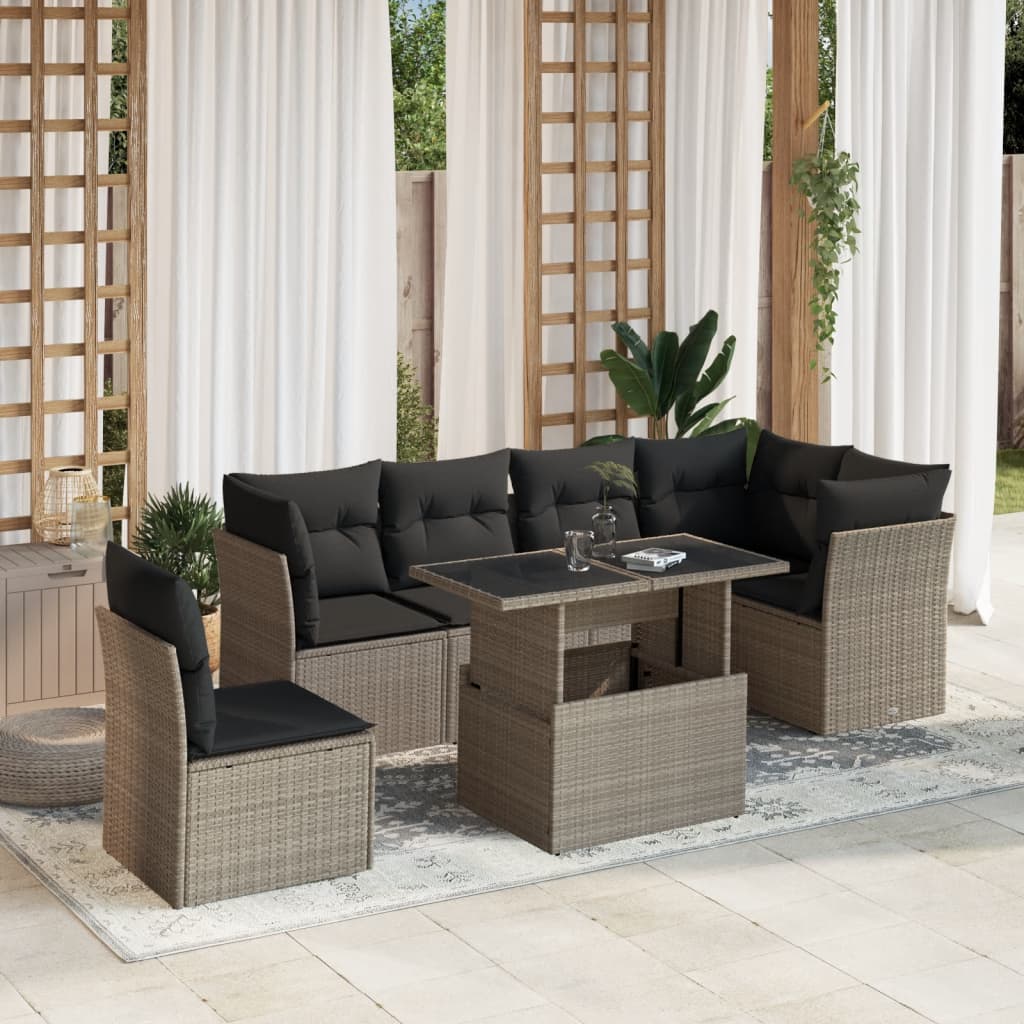 vidaXL 7-Piece Lounge Set with Cushions Poly Rattan Black