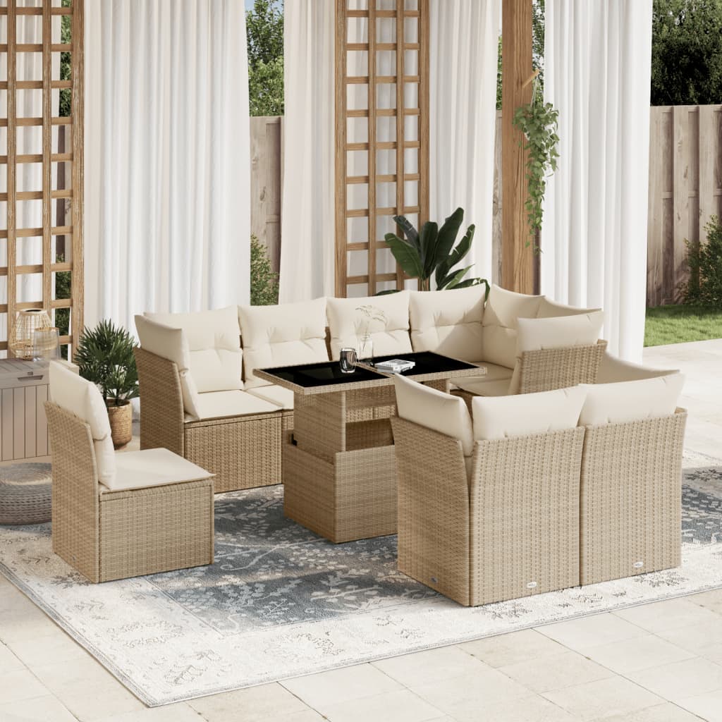 vidaXL 9-delige Loungeset met kussens poly rattan zwart