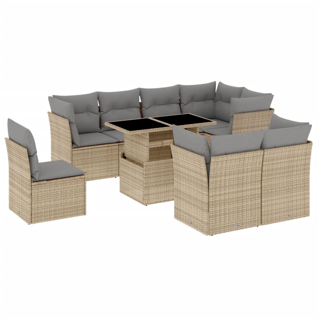 vidaXL 9-delige Loungeset met kussens poly rattan zwart