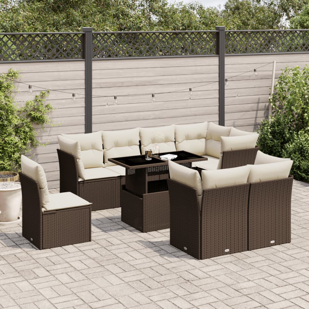 vidaXL 9-delige Loungeset met kussens poly rattan zwart