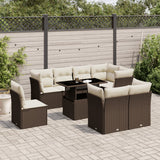 vidaXL 9-delige Loungeset met kussens poly rattan zwart