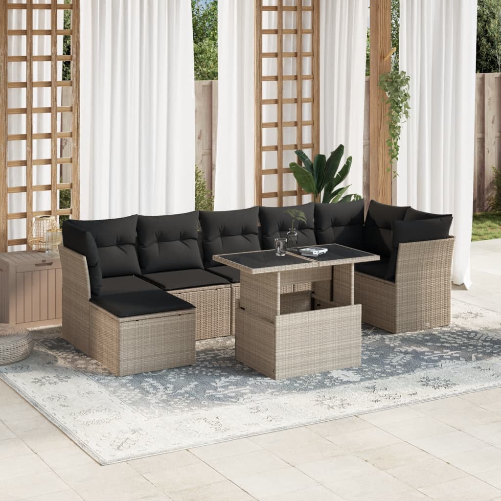 vidaXL 8-delige Loungeset met kussens poly rattan zwart