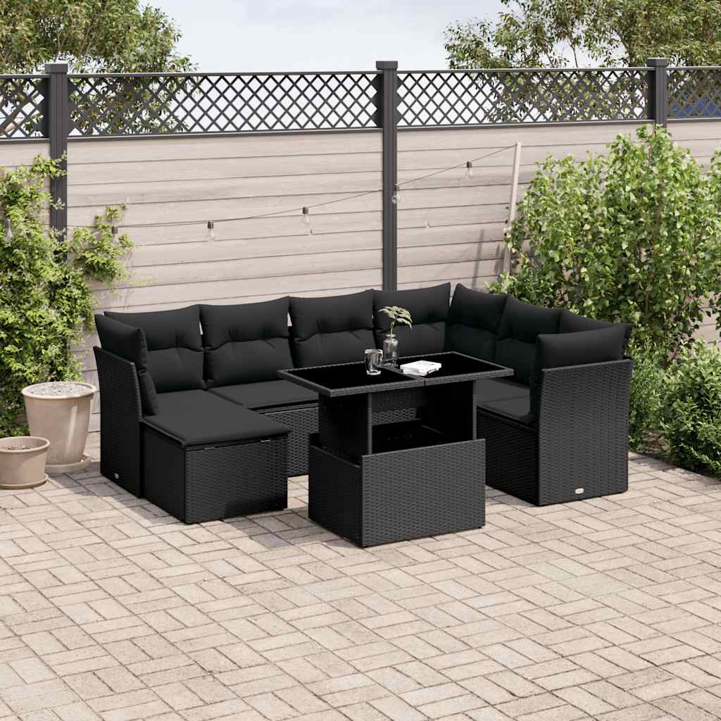 vidaXL 8-delige Loungeset met kussens poly rattan zwart