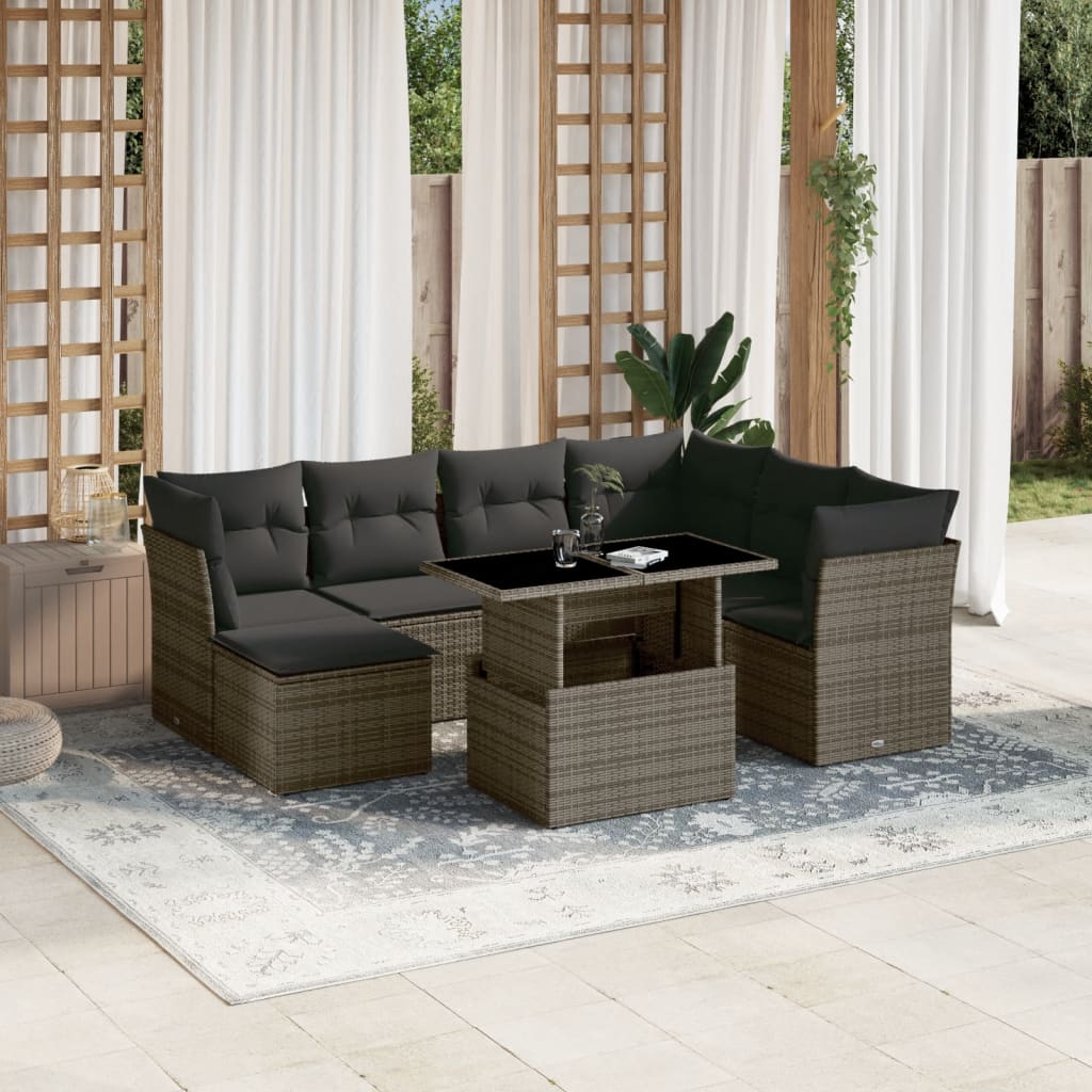 vidaXL 8-delige Loungeset met kussens poly rattan zwart