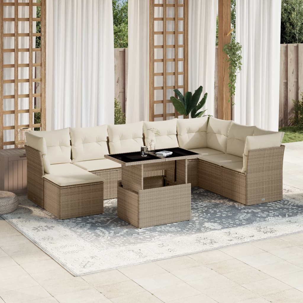 vidaXL 9-delige Loungeset met kussens poly rattan zwart