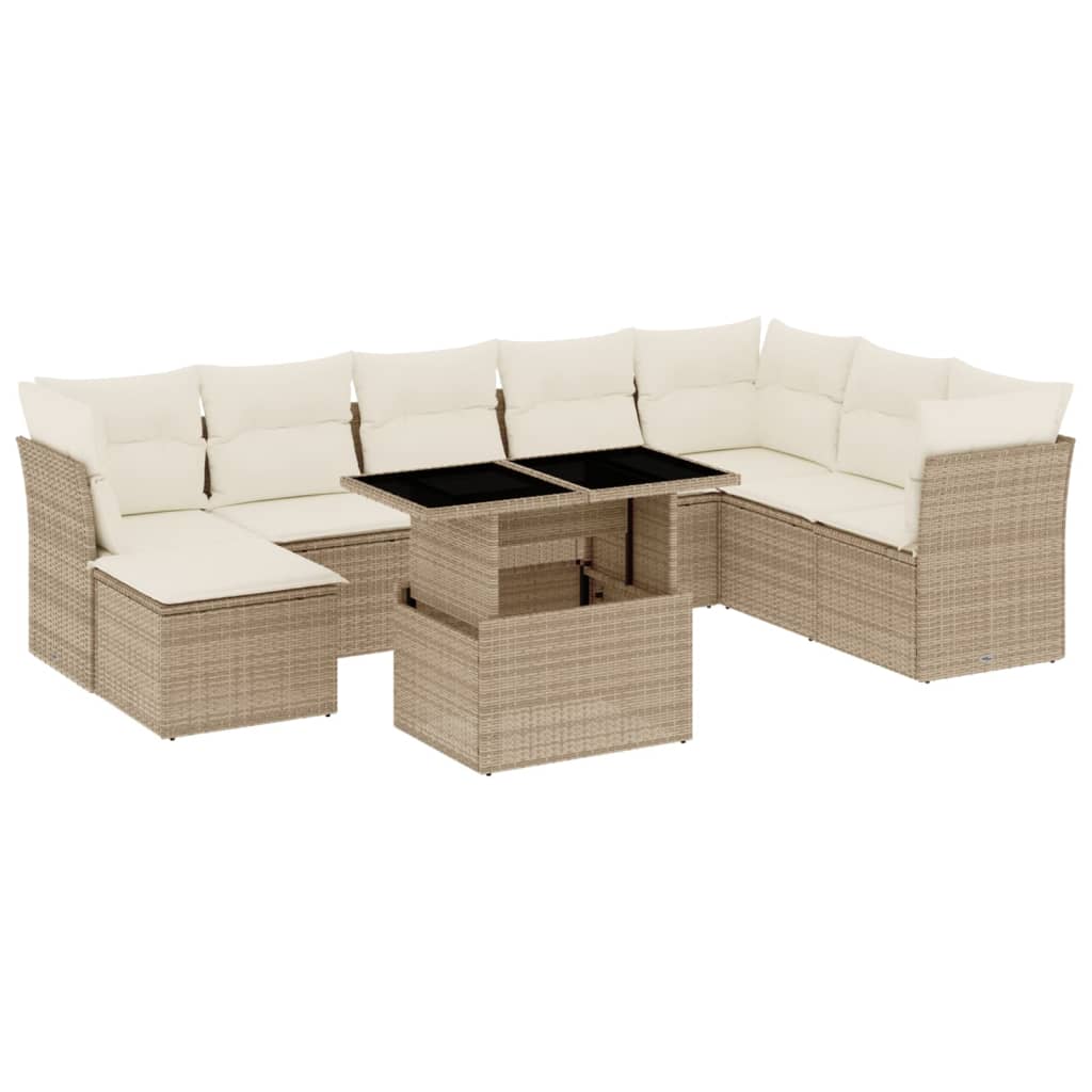 vidaXL 9-delige Loungeset met kussens poly rattan zwart