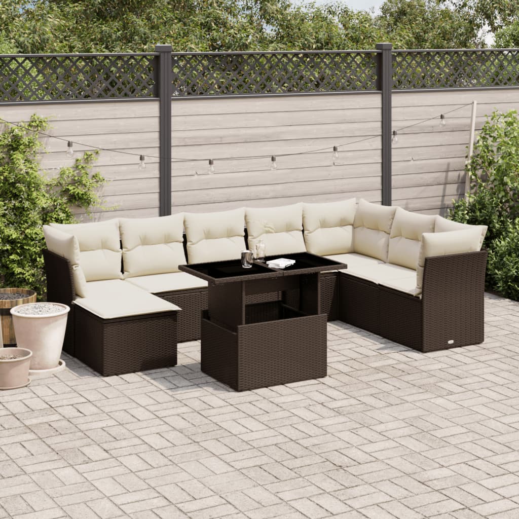 vidaXL 9-delige Loungeset met kussens poly rattan zwart