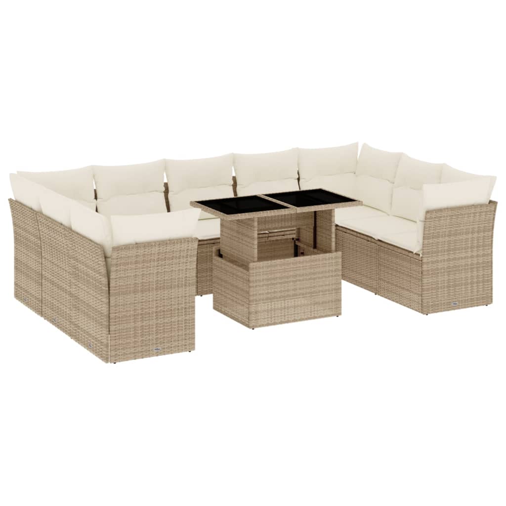 vidaXL 10-delige Loungeset met kussens poly rattan zwart