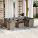vidaXL 10-delige Loungeset met kussens poly rattan zwart