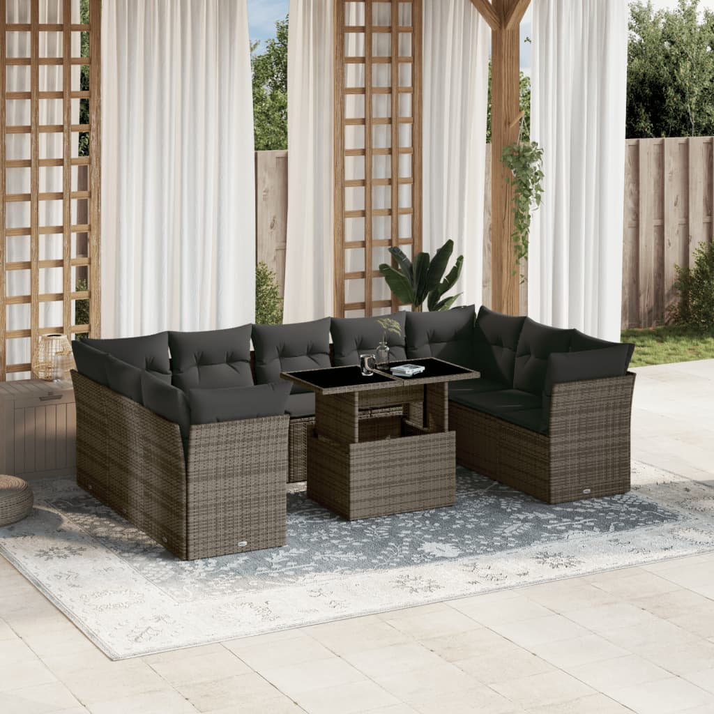 vidaXL 10-delige Loungeset met kussens poly rattan zwart