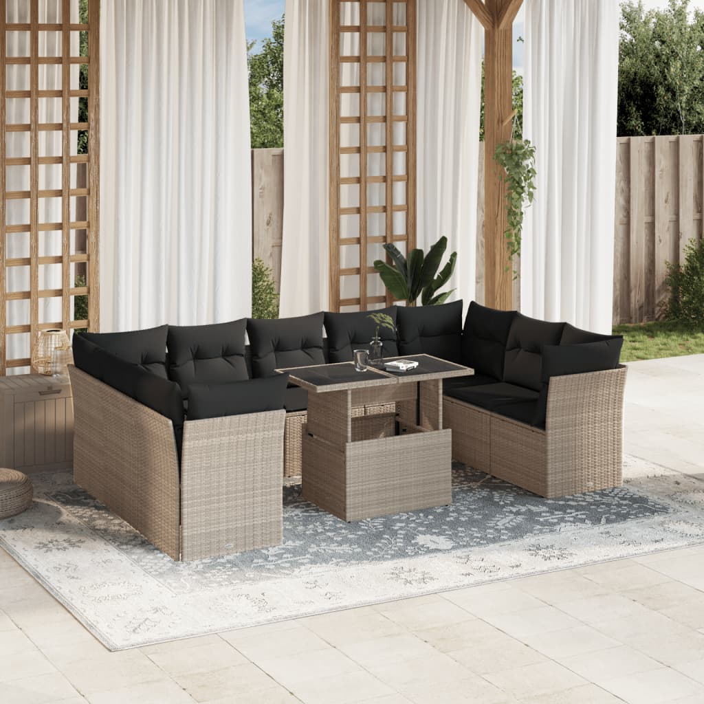 vidaXL 10-delige Loungeset met kussens poly rattan zwart