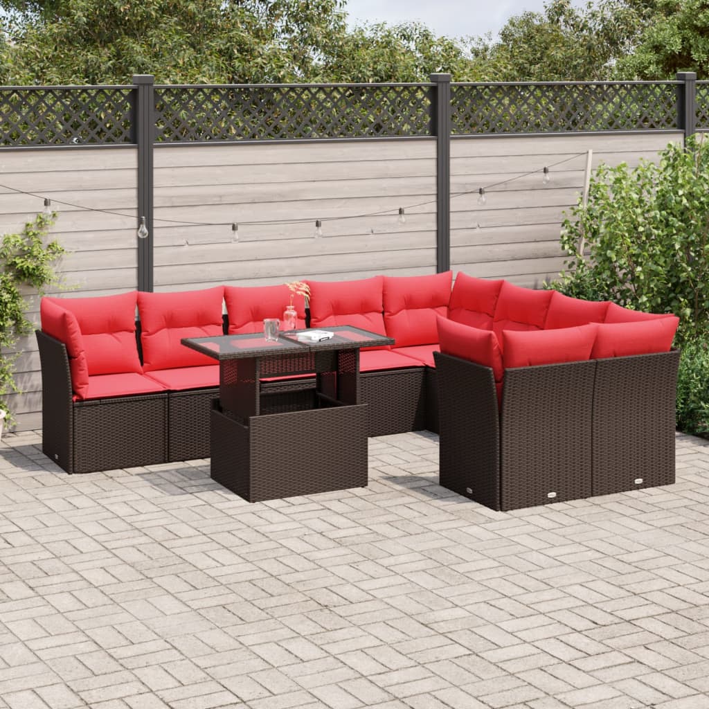 vidaXL 10-delige tuinbankset met kussens, grijs polyrotan