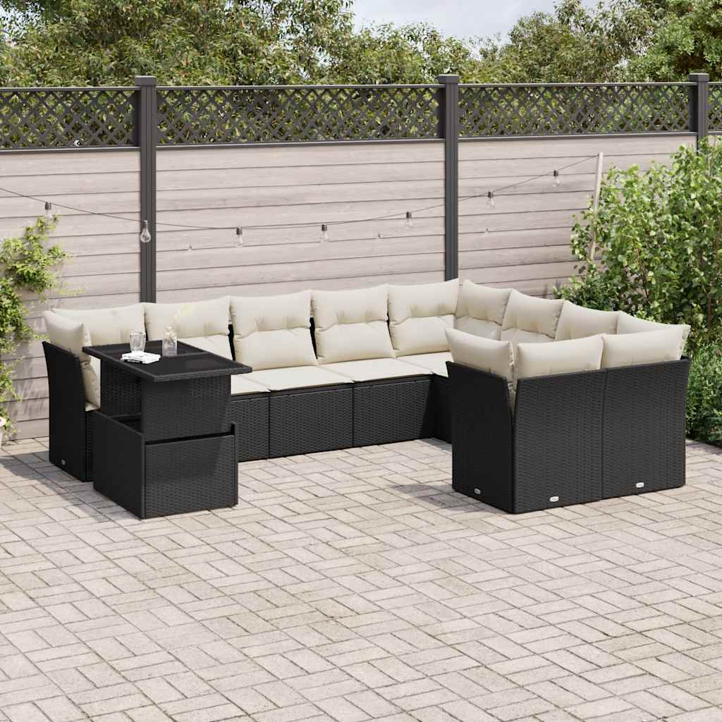 vidaXL 10-piece Lounge Set with Cushions Poly Rattan Black