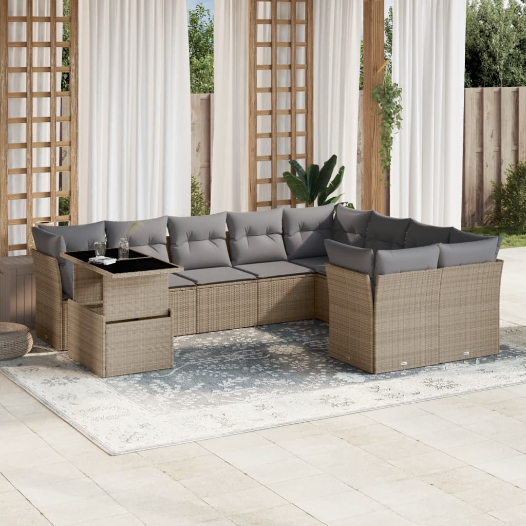 vidaXL 10-piece Lounge Set with Cushions Poly Rattan Black